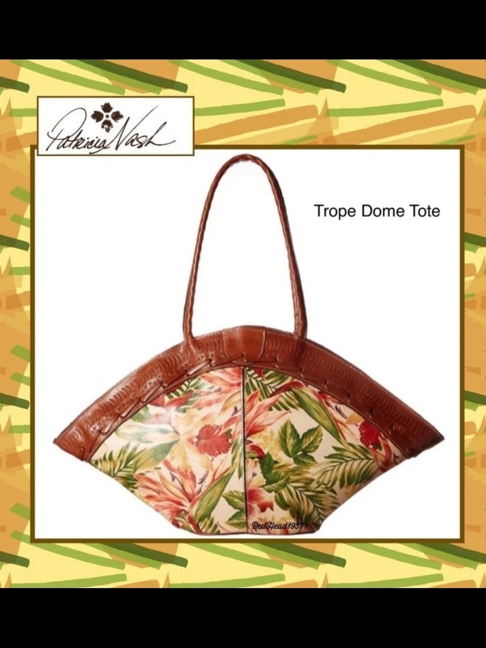 Rare Patricia Nash Leather Floral Tropical Paradise Trope Dome Tote